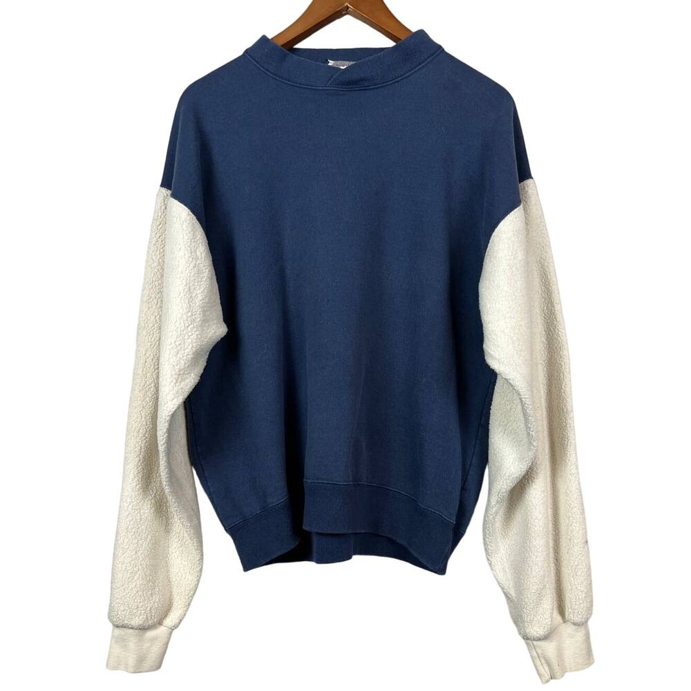 Vintage 90s Rikken USA Fleece Sleeve Sweatshirt Navy Cream - L